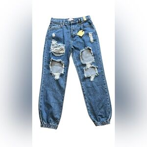 NWT Vibrant M.I.U Distressed‎ High-Rise Jogger Jeans - Size L
